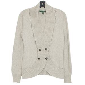 Lauren Ralph Lauren Cardigan Preppy Shawl Collar Academia Button Gray Size Small